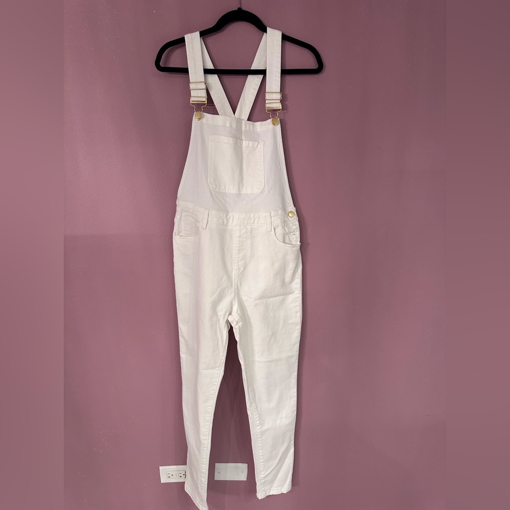 L white denim high rise skinny overall EUC